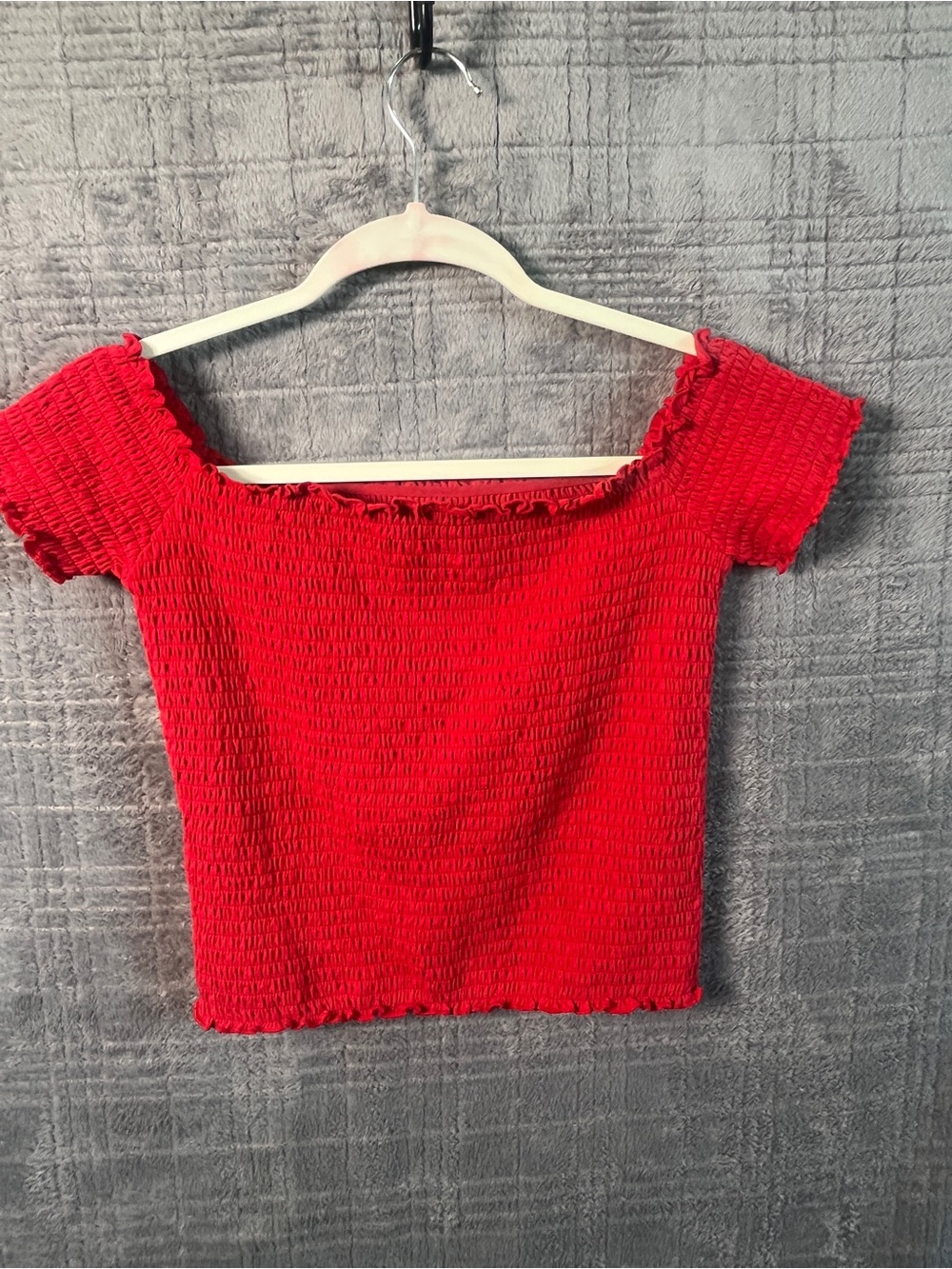 Hollister Red Smocked Off-Shoulder Crop